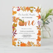 Herfst pompoen herfst Twins eerste verjaardagsfees Kaart (Staand voorkant)