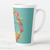 Herfst pompoen herfstbladkrans sinaasappel blauwgr latte mok (Rechts)