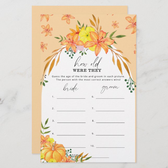 Herfst Pompoen - Hoe oud waren ze bruids spel (Voorkant / Achterkant)