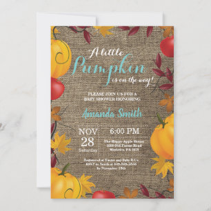 Herfst Pompoen Jute Aqua Baby Shower uitnodiging