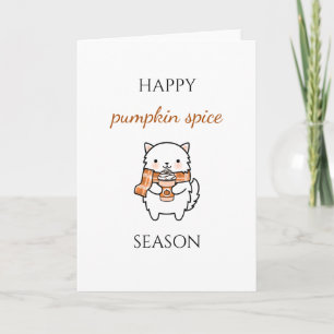 Herfst pompoen kruiden latte schattige kat thanksg kaart