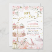 Herfst pompoen laten we par-Tea Party Girl's Birth Kaart (Voorkant)