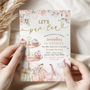 Herfst pompoen laten we par-Tea Party Girl's Birth Kaart