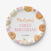 Herfst pompoen meisje verjaardag papieren bordje (Voorkant)