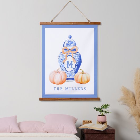 Herfst pompoen | Monogram gemberpot Hangend Wandkleed (Slaapkamer)