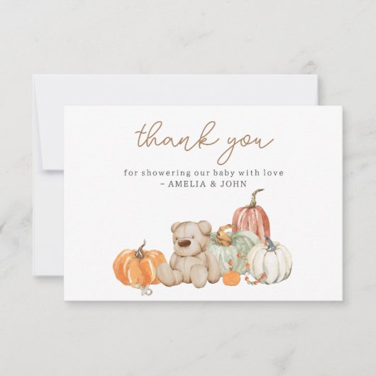 Herfst Pompoen N Speelgoed Baby shower Dank u kaar Bedankkaart (Voorkant)