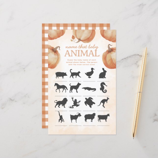 Herfst Pompoen Naam dat Dier Baby shower Game (Voorkant / Achterkant in situ)