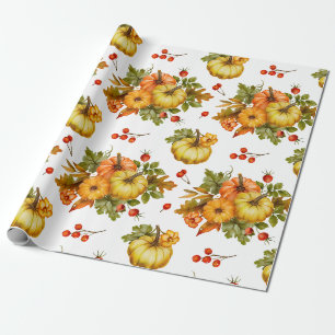 Herfst Pompoen Oogst, Rode Bessen en Bladeren Cadeaupapier