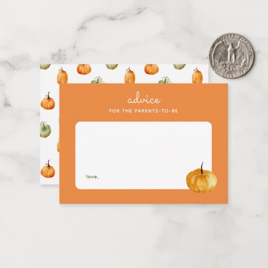 Herfst Pompoen Oranje Baby shower Ouderschap Advie Notitiekaartje (Voorkant / Achterkant in situ)