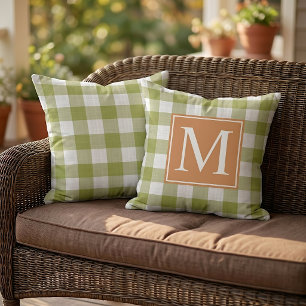 Herfst Pompoen Oranje Bladeren Groen Gingham Patro Buitenkussen