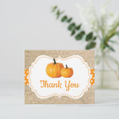Herfst Pompoen Oranje Jute Bedankkaart (Staand voorkant)