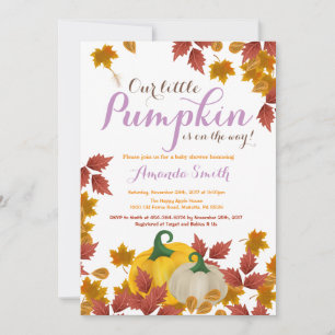 Herfst Pompoen Paarse Meisje Baby Shower uitnodigi Kaart