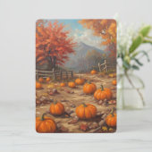 Herfst pompoen patch herfst bladeren rustiek schil feestdagenkaart (Staand voorkant)