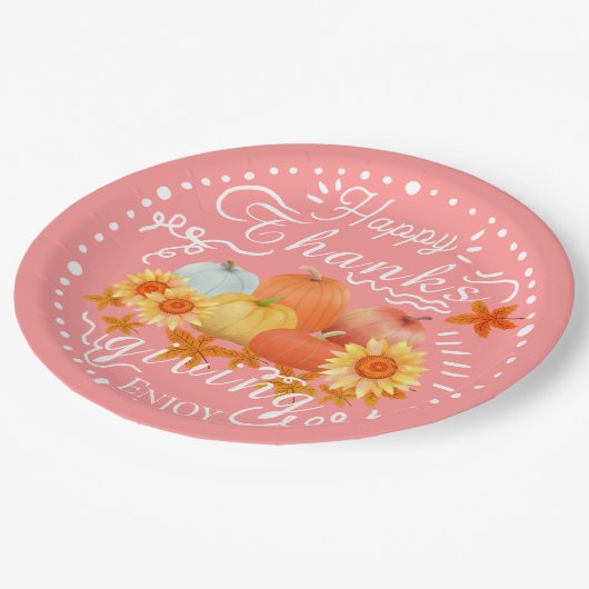 herfst pompoen perzik papieren bordje (Gekanteld)