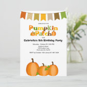 Herfst pompoen plukken verjaardagsfeestje kaart (Staand voorkant)