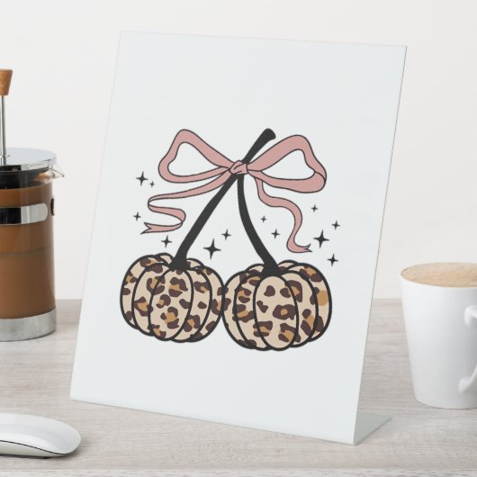 Herfst pompoen, pompoen kersen, luipaard pompoen, reclamebord met voetstuk (Insitu)