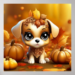 herfst pompoen puppy poster
