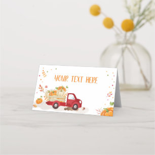 Herfst Pompoen Rode Truck Voedsel Label Gevouwen T