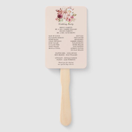 Herfst pompoen roze bordeaux bruiloft programma handwaaier (Achterkant)