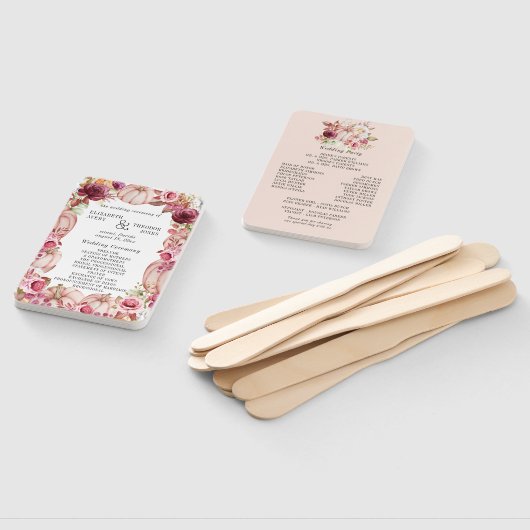 Herfst pompoen roze bordeaux bruiloft programma handwaaier (Niet-gemonteerd)