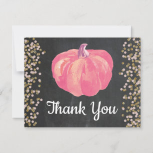 Herfst Pompoen Roze Goud Glitter Confetti Krijtbor Bedankkaart