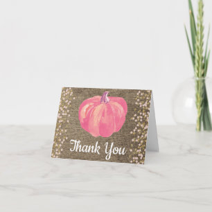 Herfst Pompoen Roze Goud Glitters Confetti Jute Bedankkaart