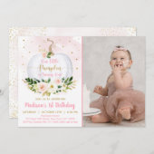 Herfst pompoen roze gouden Confetti eerste verjaar Kaart (Voorkant / Achterkant)