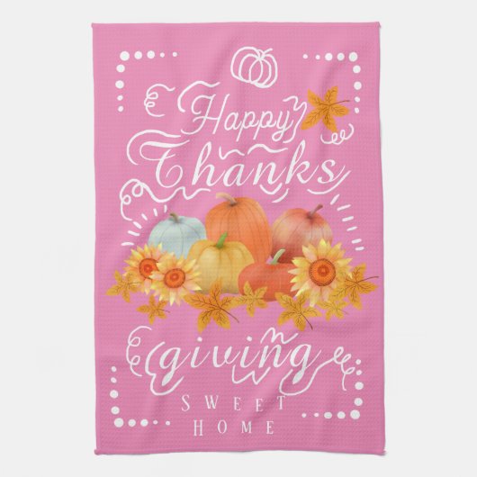 Herfst Pompoen Roze Theedoek (Verticaal)