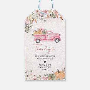 Herfst Pompoen Roze Vrachtwagen Baby shower Favor Cadeaulabel
