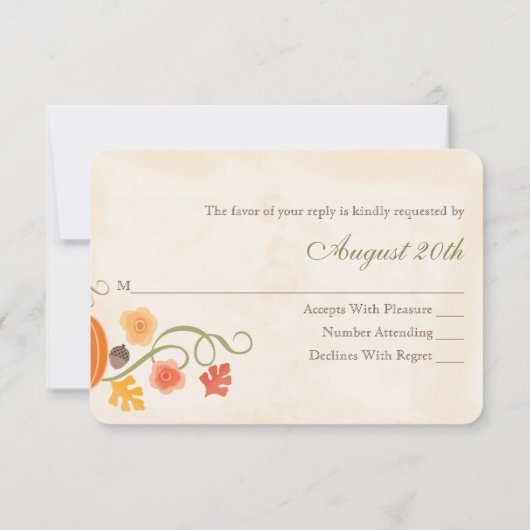 Herfst Pompoen RSVP Wedding Response Kaart (Achterkant)