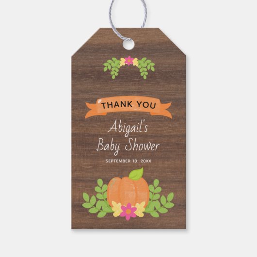 Herfst pompoen rustiek Baby shower dank u Cadeaulabel (Voorkant)