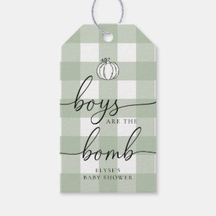 Herfst pompoen sage groen gingham badbom gunst cadeaulabel