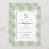 Herfst pompoen sage groen gingham doop kaart (Voorkant / Achterkant)