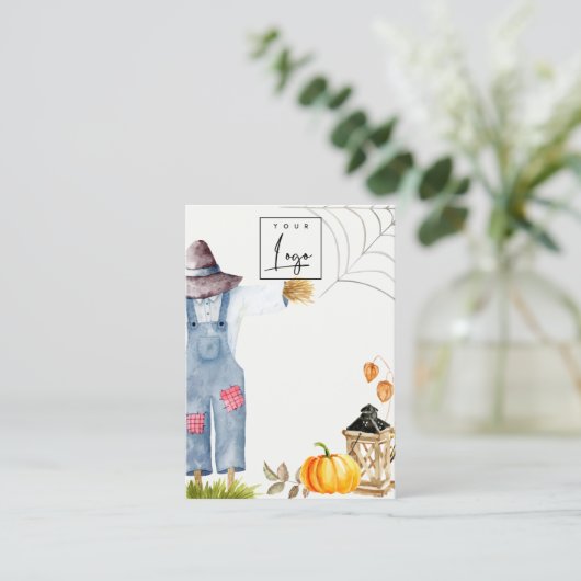 Herfst Pompoen Scarecrow Logo Blank Sieraden Displ Visitekaartje (Staand voorkant)
