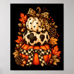 Herfst pompoen stapel luipaard boog geruit herfst poster