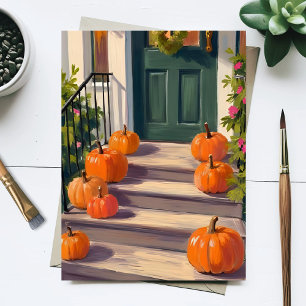 Herfst Pompoen Stoep Geschilderde Herfst Dankdag Feestdagenkaart