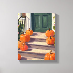 Herfst Pompoen Stoep Herfst Dankdag Geschilderd Canvas Afdruk