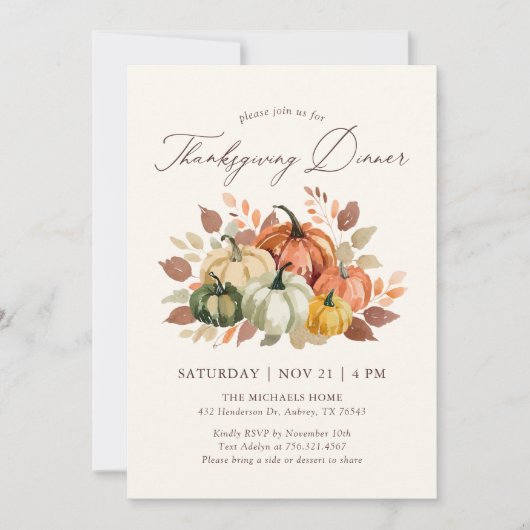 Herfst Pompoen Thanksgiving Diner Kaart (Voorkant)