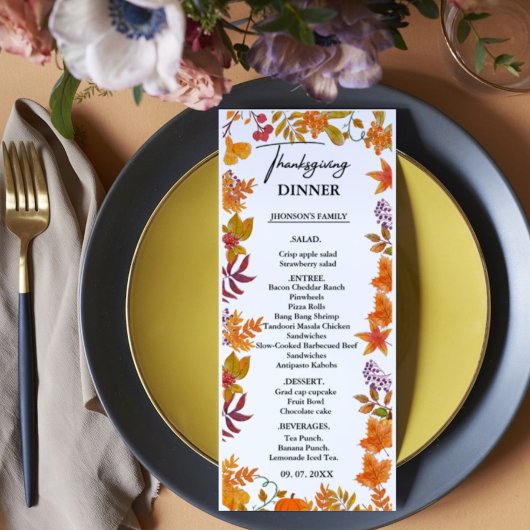 Herfst Pompoen Thanksgiving diner Menu