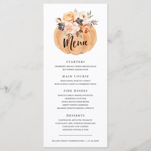 Herfst Pompoen Thanksgiving Diner Menu (Voorkant)