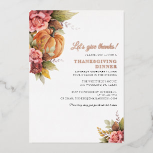 Herfst Pompoen Thanksgiving Invitation Roos Gold Folie Uitnodiging