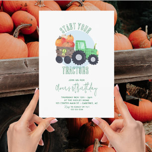 Herfst Pompoen Tractor Jongen 1e Verjaardag Kaart