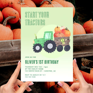 Herfst Pompoen Tractor Jongen 1e Verjaardag Kaart