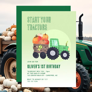 Herfst Pompoen Tractor Jongen 1e Verjaardag Kaart