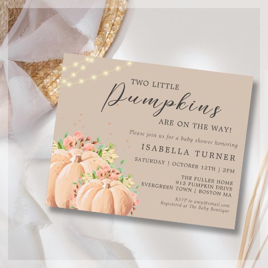 Herfst pompoen | Twin Baby shower Invitation