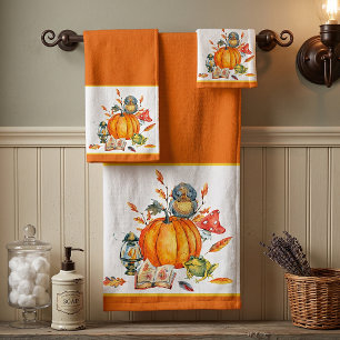 Herfst Pompoen uil en kikker Bad Handdoek