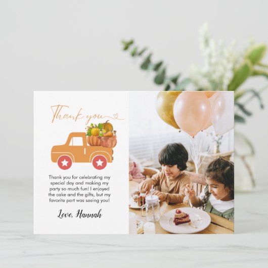 Herfst pompoen verjaardag dank u kaart (Staand voorkant)