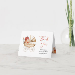 Herfst Pompoen Wagentje Bloemen Baby Shower Vouwka Bedankkaart
