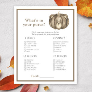 Herfst pompoen. Wat in je tas baby shower spel