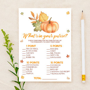 Herfst pompoen Wat is in Purse Baby shower spel Briefpapier